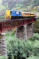 Taieri Gorge Rail Road crossing over a bridge. New Zealand.