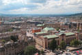 Usher Hall with green dome & western view of city from Edinburgh Castle. Edinburgh, Scotland.