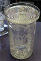 Engraved glass jar found buried in demolished foundation stone of New Jail on High Street at Museum of Edinburgh. Edinburgh, Scotland.