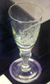 Glass goblet engraved with Edinburgh arms by Alison Geissler for Edinburgh Crystal at Museum of Edinburgh. Edinburgh, Scotland.