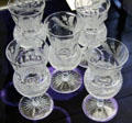 Send of glass goblets engraved with thistles at Museum of Edinburgh. Edinburgh, Scotland.
