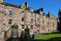Graveyard ringed by heritage houses at Greyfriars Kirk. Edinburgh, Scotland.