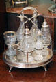 Silver & glass cruet set in dining room at Georgian House museum. Edinburgh, Scotland.