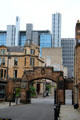 Gate between oldest & newest buildings at University of Glasgow. Glasgow, Scotland.
