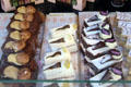 Pastries in bakery shop window. Edinburgh, Scotland.