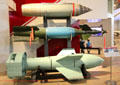 Matra 2" rocket launcher , Paveway II laser guided bomb , & Ruhrstahl 'Fritz X' guided bomb at National Museum of Flight. East Fortune, Scotland.