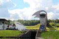 Falkirk Wheel beside visitor centre. Falkirk, Scotland.