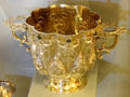 Silver wine bucket in officer's mess on Royal Yacht Britannia. Edinburgh, Scotland.