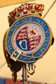 Royal seal on Royal Barge at Royal Yacht Britannia. Edinburgh, Scotland.