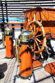 Ship's wheel & binnacles aboard RRS Discovery. Dundee, Scotland.
