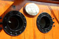 Portholes & builders plaque by Dundee Shipbuilders Co Ltd. of Scotland for RRS Discovery. Dundee, Scotland.