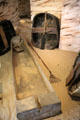 Reconstruction of Scottish dug-out boat from Ayrshire & early fishing implements at Scottish Fisheries Museum. Anstruther, Scotland.