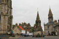 Falkland High Street with Parish Church, Palace, Bruce Fountain & Town Hall. Falkland, Scotland.
