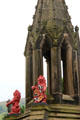 Sculpted lions on Bruce Fountain. Falkland, Scotland.