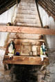 Wooden chimney in Highland cottage at Highland Folk Museum. Newtonmore, Scotland.