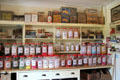 Food containers in Kirk's Stores at Highland Folk Museum. Newtonmore, Scotland.