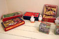 Antique toy boxes in Kirk's Stores at Highland Folk Museum. Newtonmore, Scotland.