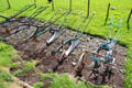 Collection of horse drawn hand plows at Highland Folk Museum. Newtonmore, Scotland.