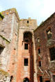 Old Medieval tower castle meets newer Renaissance Nithsdale Lodging at Caerlaverock Castle. Caerlaverock, Scotland.