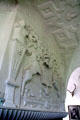 Sculpted plaster royal arms over fireplace at Craigievar Castle. Alford, Scotland.