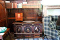 Carved chest in The Hall & antiques at Craigievar Castle. Alford, Scotland.
