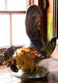 Portuguese ceramic rooster in ladies withdrawing room at Craigievar Castle. Alford, Scotland.