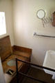 Early flush toilet with pull up handle at Craigievar Castle. Alford, Scotland.