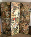 Victorian scrap screen decorated with clippings from magazines at Craigievar Castle. Alford, Scotland.