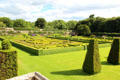 Walled Pitmedden Garden surrounded by walls which warmed interior climate run by National Trust for Scotland. Pitmedden, Scotland.