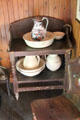 Farmhouse washstand with pitcher & basin at Pitmedden Garden. Pitmedden, Scotland.