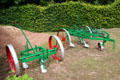 Ploughs in Museum of Farming Life at Pitmedden Garden. Pitmedden, Scotland.