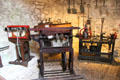 Leatherworking equipment in Museum of Farming Life at Pitmedden Garden. Pitmedden, Scotland.