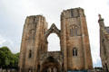 West door facade with two towers at Elgin Cathedral. Elgin, Scotland.