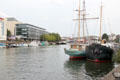 Masted ships docked on Floating Harbour. Bristol, England.