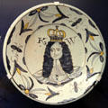 Ceramic charger with portrait & initials of King William III aka William of Orange, made in Brislington near Bristol, at Bristol Museum & Art Gallery. Bristol, England