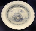 Souvenir ceramic bowl with sailing ship & Dutch inscription "The Mother & Her Daughter" probably commissioned by ship captain on a trading visit to Bristol at Bristol Museum & Art Gallery. Bristol, England.