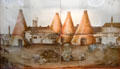 Tile picture painted by William Fifield of four kilns of Bristol Pottery factory at Bristol Museum & Art Gallery. Bristol, England.