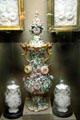 Large highly elaborate ceramic show piece made by Edward Raby, possibly enameled by William Fifield, at Bristol Pottery at Bristol Museum & Art Gallery. Bristol, England.