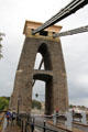 Clifton Suspension Bridge & traffic control system for single lane section under tower. Bristol, England