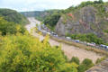Road along Avon River seen from Clifton Suspension Bridge. Bristol, England.