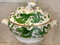 Desert tureen Brosley green dragon decoration perhaps by Coalport at Coalport China Museum. Ironbridge, England.