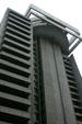 Hyatt Regency Hotel with round observation deck in square frame. San Francisco, CA.