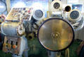 Pilot house of USS Hornet CV-12 with ship's wheel & engine order telegraph. Alameda, CA.