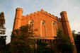 Macky Auditorium crenellated roofline at University of Colorado. Boulder, CO.