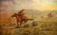 Painting of Indians chasing U.S. Mail rider by J.P. Gogolin at Buffalo Bill Museum. Lookout Mountain, CO.