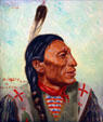 Painting of Chief Iron Trail who performed in Cody's Wild West show & who posed for American Buffalo nickel at Buffalo Bill Museum. Lookout Mountain, CO.