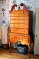 High chest of drawers with swan neck pediment at Dr. Hezekiah Chaffee House. Windsor, CT.