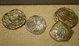 Spanish silver coins in museum of The Oldest House. St Augustine, FL.