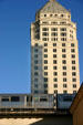 Miami Metrorail train against County Courthouse. Miami, FL.