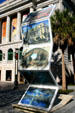 Enlarged historic postcards outside Orange County Regional History Center. Orlando, FL.
